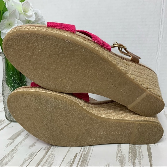 Lands End Wedge Sandal Leather Canvas Pink Sz 9B - Picture 6 of 8